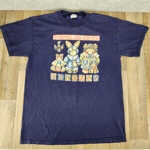 Life Is A Patchwork Of Friends VTG Delta T-Shirt Womens Size Large Navy Blue USA